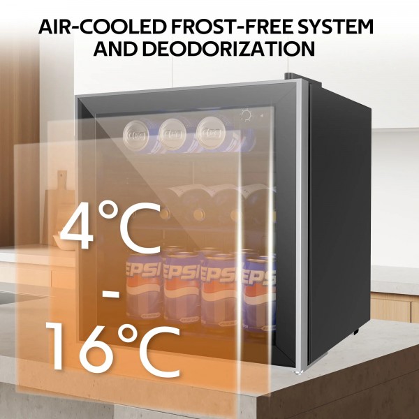 46L Bar Fridge Glass Door Mini Fridge Refrigerator