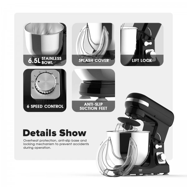 6.5L 1400W Stand Mixer 6-Speed