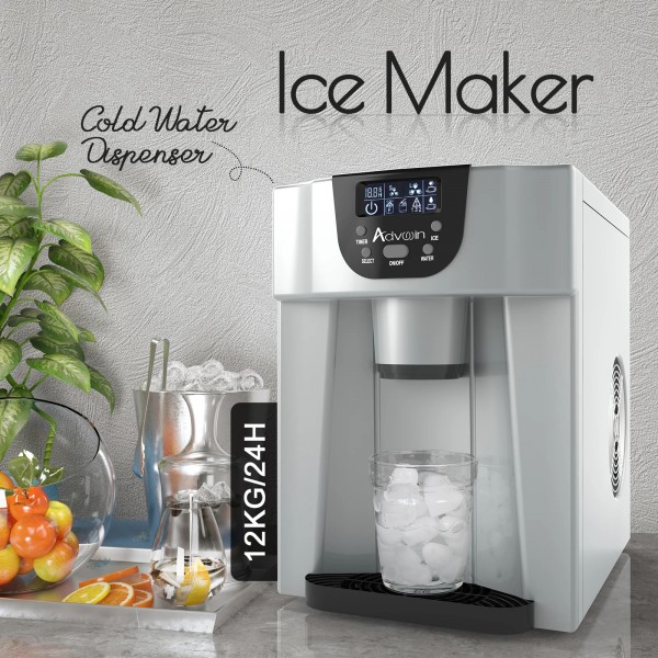 2-in-1 Ice Maker Built-in Water Dispenser Sliver