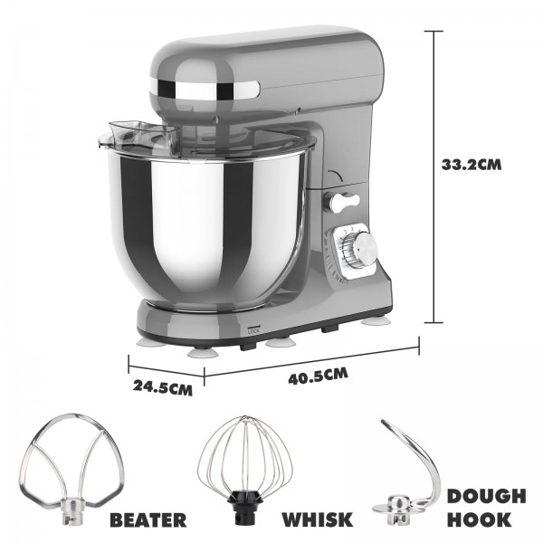 6.5L 1400W Stand Mixer 6-Speed Grey