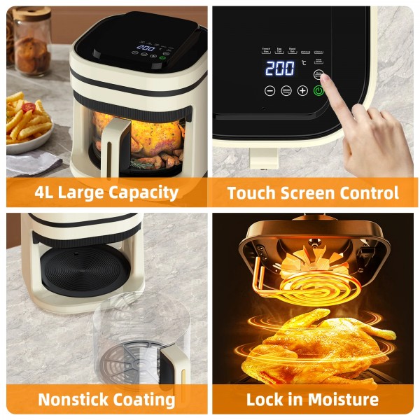 4L Electric Hot Glass Air Fryers Oven