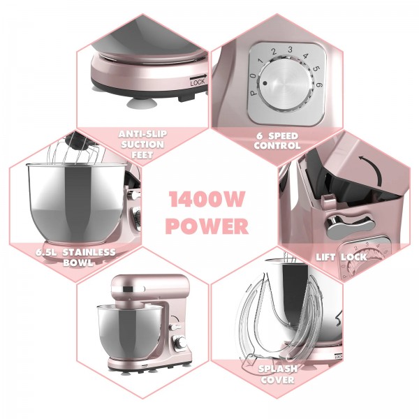 6.5L 1400W Stand Mixer Pink