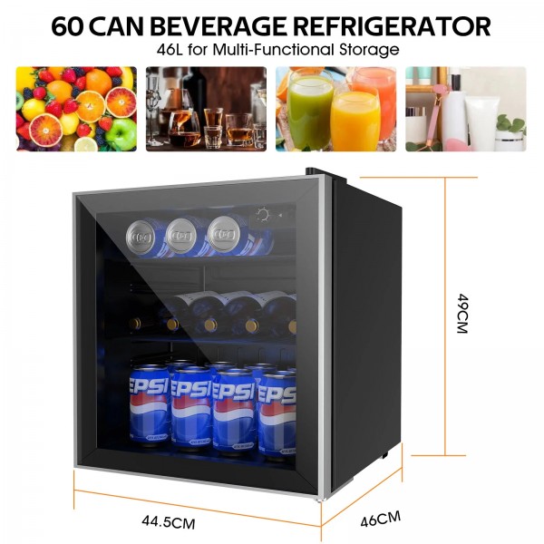 46L Bar Fridge Glass Door Mini Fridge Refrigerator