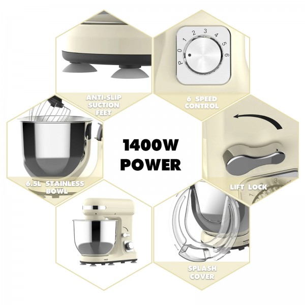 6.5L 1400W Stand Mixer 6-Speed