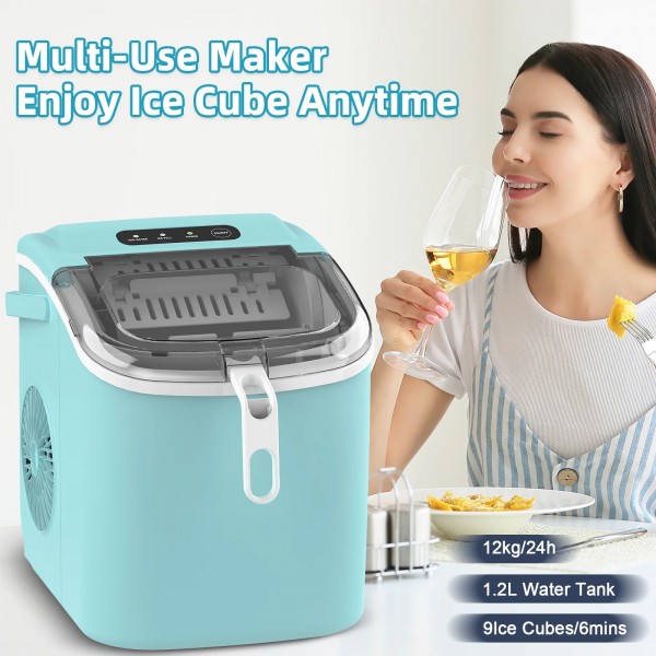 12KG Self-Cleaning Ice Makers with Handle Green 12KG Self-Cleaning Ice Makers with Handle Green