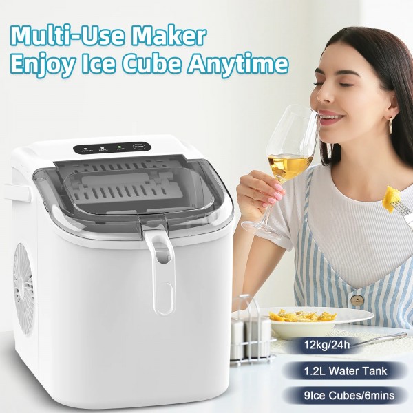 12KG Self-Cleaning Ice Makers with Handle White